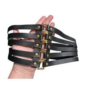 Bebe Black Elastic Stretch Cinch Waist Belt With Gold-Tone Hardware Snap Close